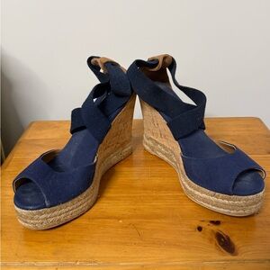 Women’s size 9 Navy Tory Burch Wedge Espadrille Sandals